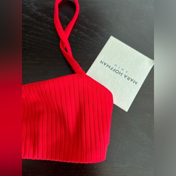 Mara Hoffman Sia Red Ribbed Straight Neck Bikini Swimsuit Top Size XS - Picture 5 of 12